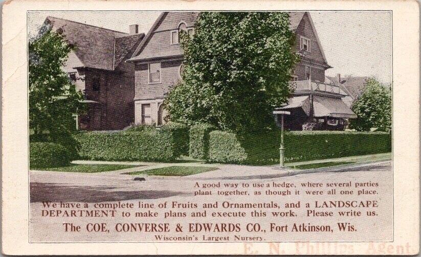 1910s FORT ATKINSON, Wisconsin Ad Postcard \