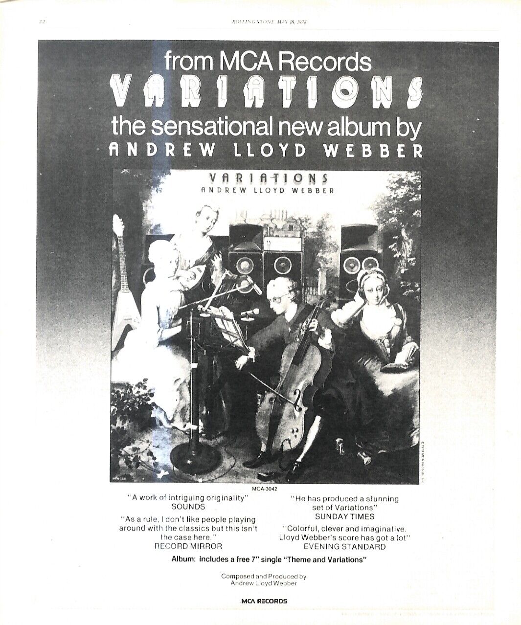RST4 PICTURE/ADVERT 13X11 ANDREW LLOYD WEBBER : VARIATIONS