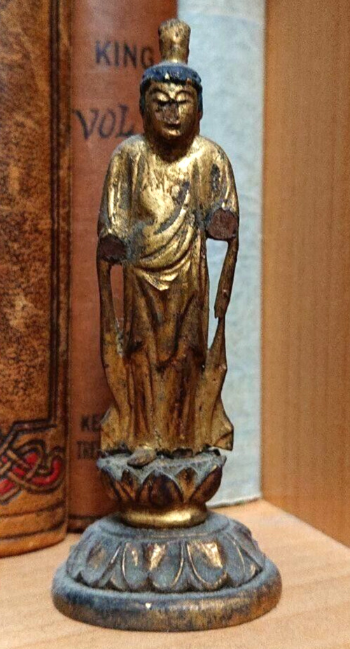 Antique Japanese Edo Period Wood Carving Buddha Statue H3.9inch Vintage FS Rare