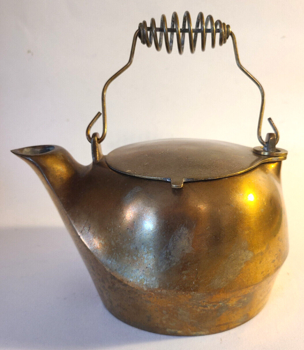 Rare Vintage Antique Brass Copper Mid Century Teapot 9\
