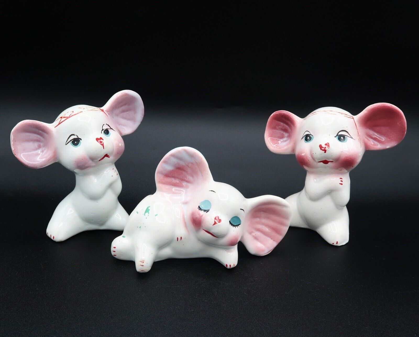 Vintage Anthropomorphic Mouse Kitschy Figurine SET 3 Lounging Blushing Rare