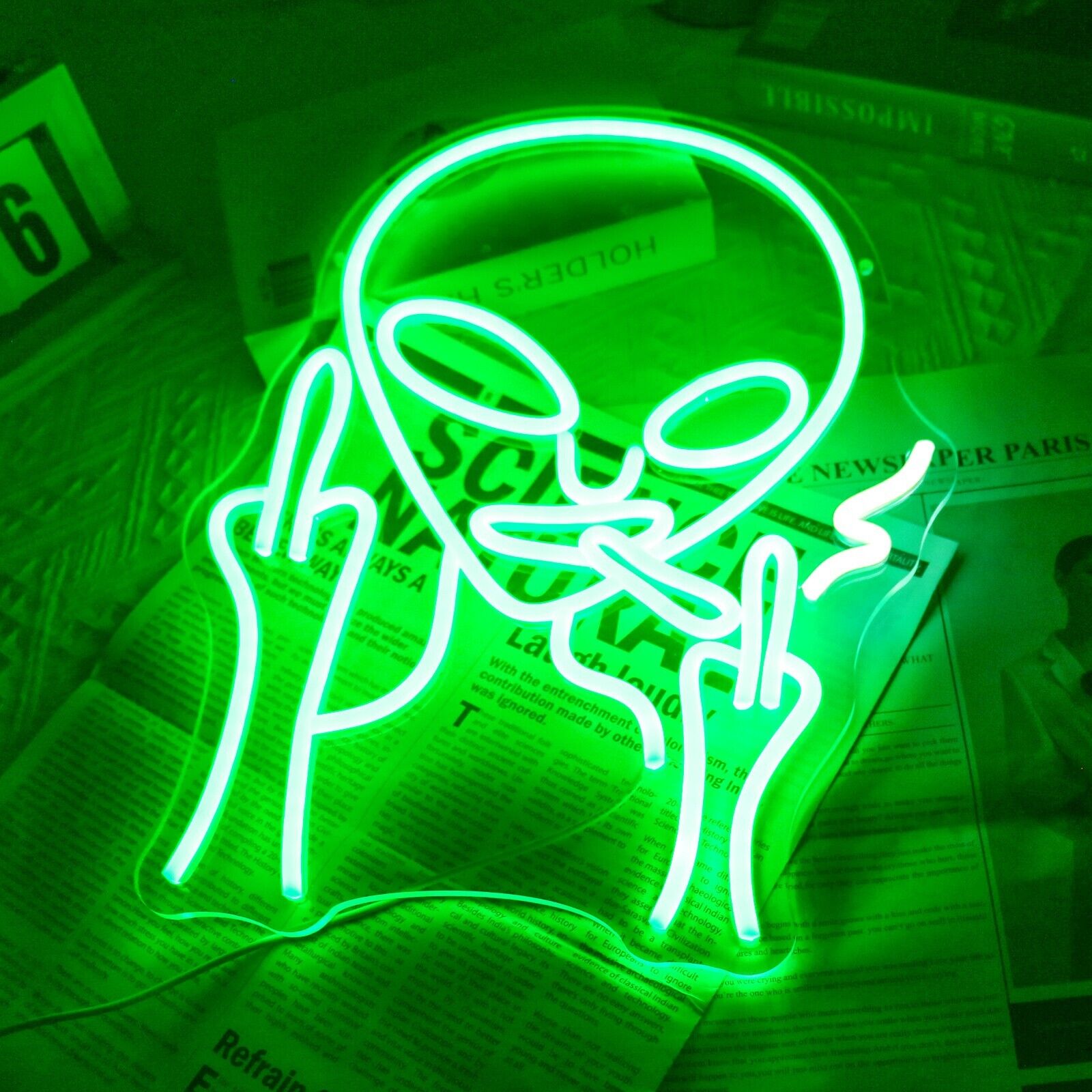 LED Alien Neon Sign: Green Aesthetic Room Wall Decor for Bedroom Bar Party (USB)