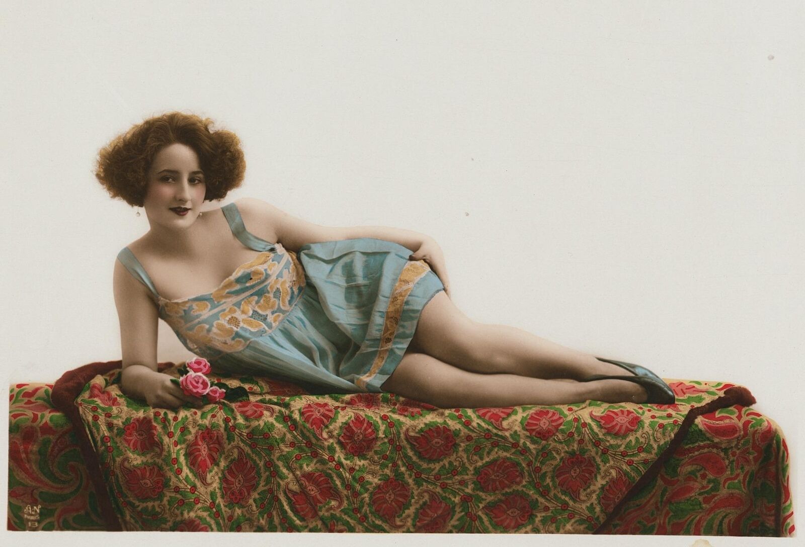 BEAUTIFUL c. 1920's Woman in Lingerie Hand-Colored Photograph