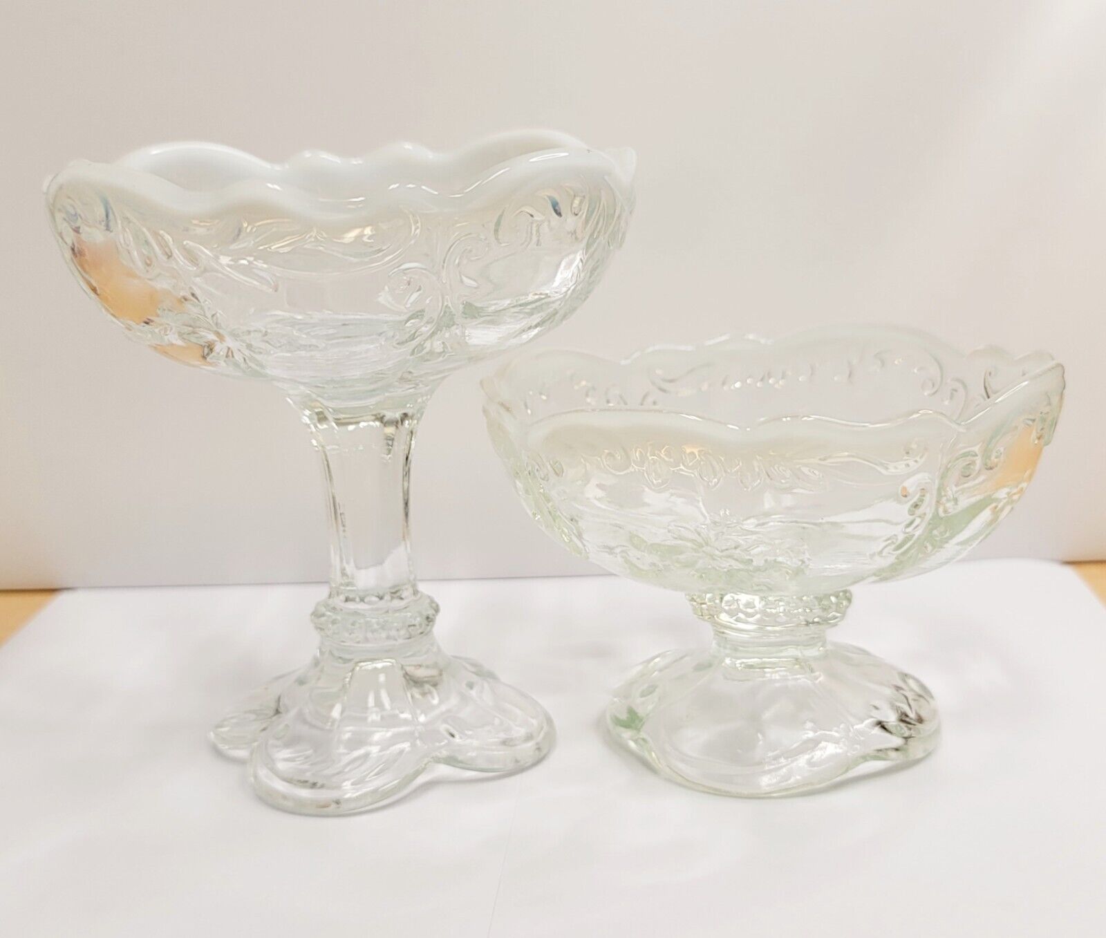 2 Antique EAPG Clear & Opalescent Northwood INTAGLIO Jelly Compotes c1894