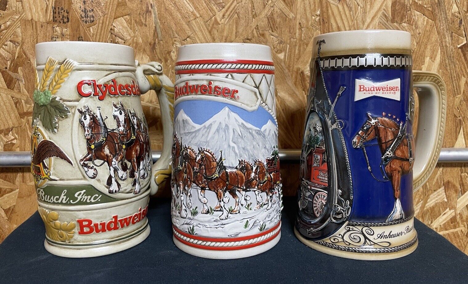 3 Vintage Budweiser Beer Stein Mugs - Ceramarte