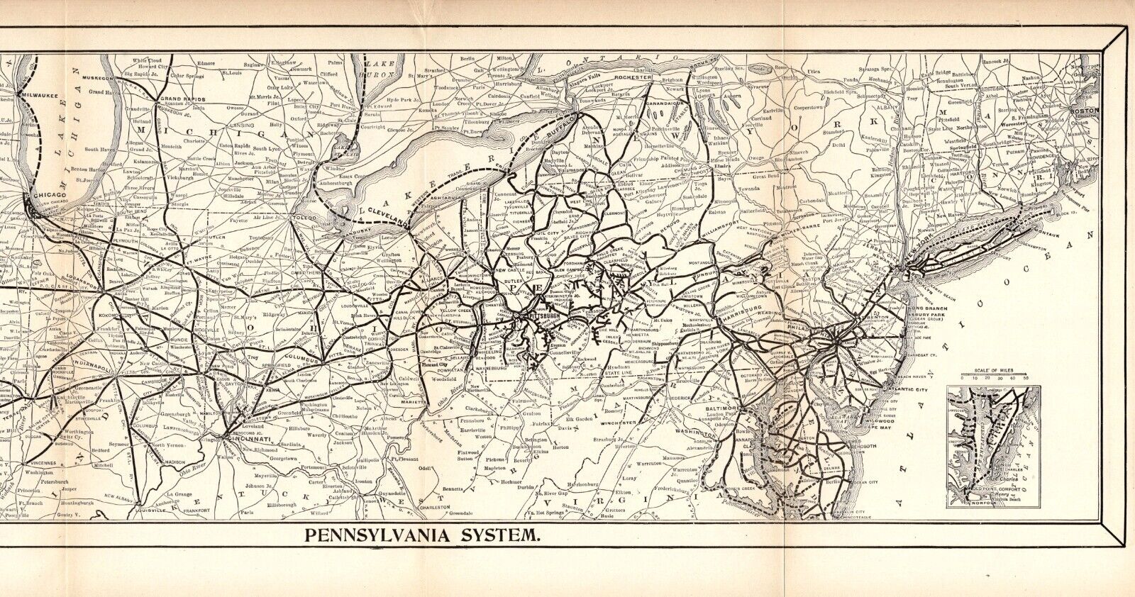 1908 Antique Pennsylvania Railroad Map Vintage Pennsylvania Railway Map 1636