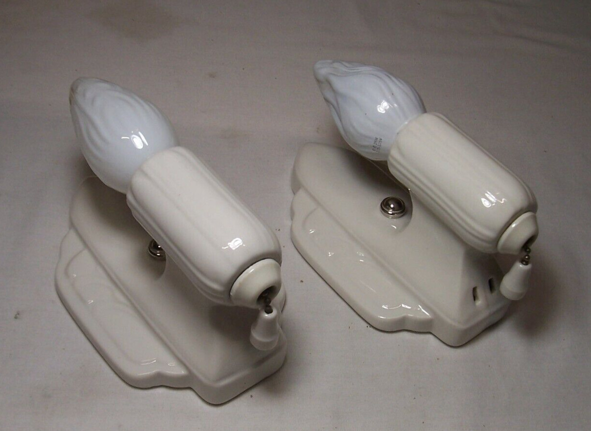 Antique Porcelain Sconce Pair Vtg Light Ceramic Fixture 2 Art Rewired USA #X90