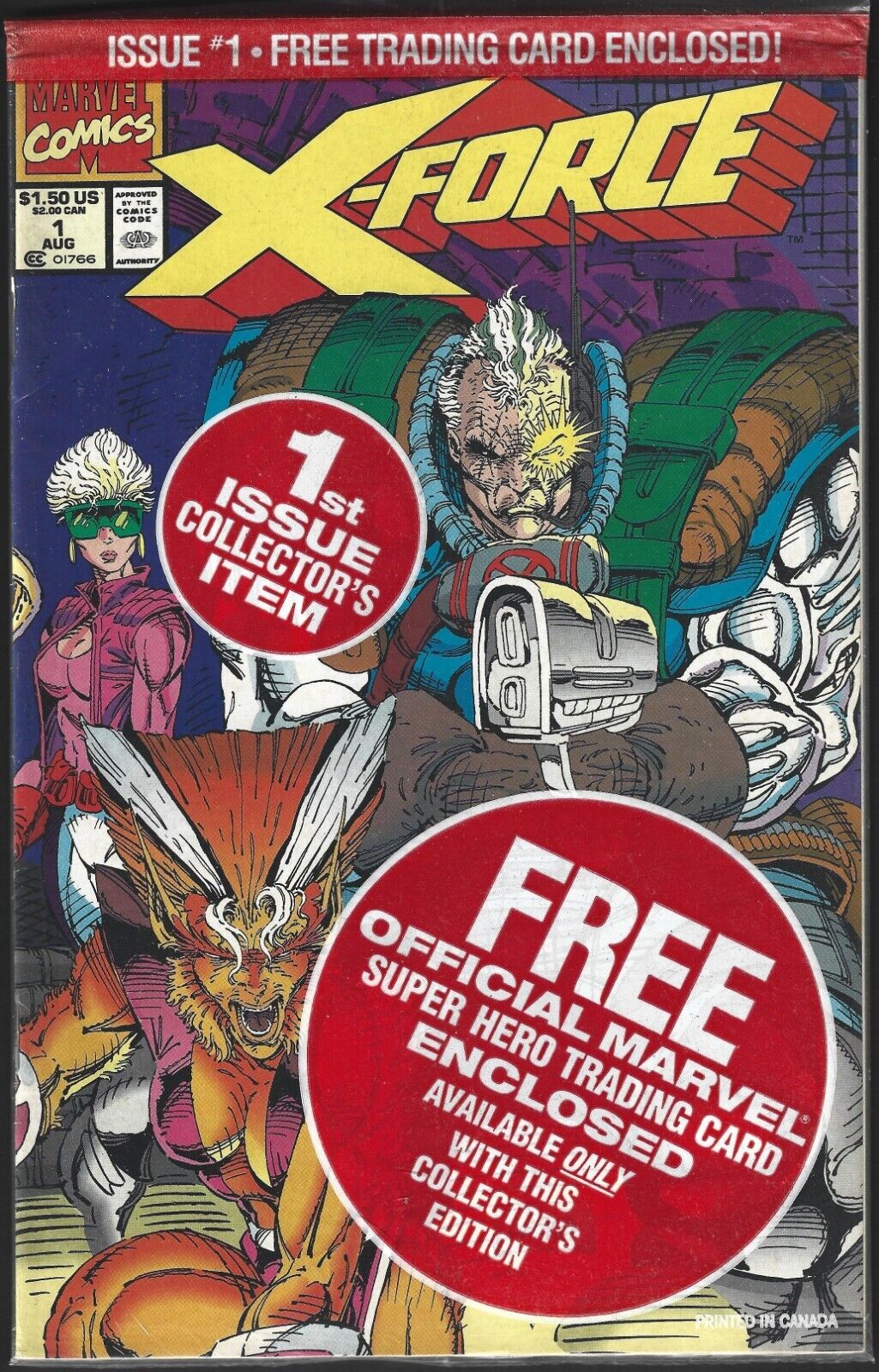 X-Force # 1 Newsstand Polybagged with Cable card VG