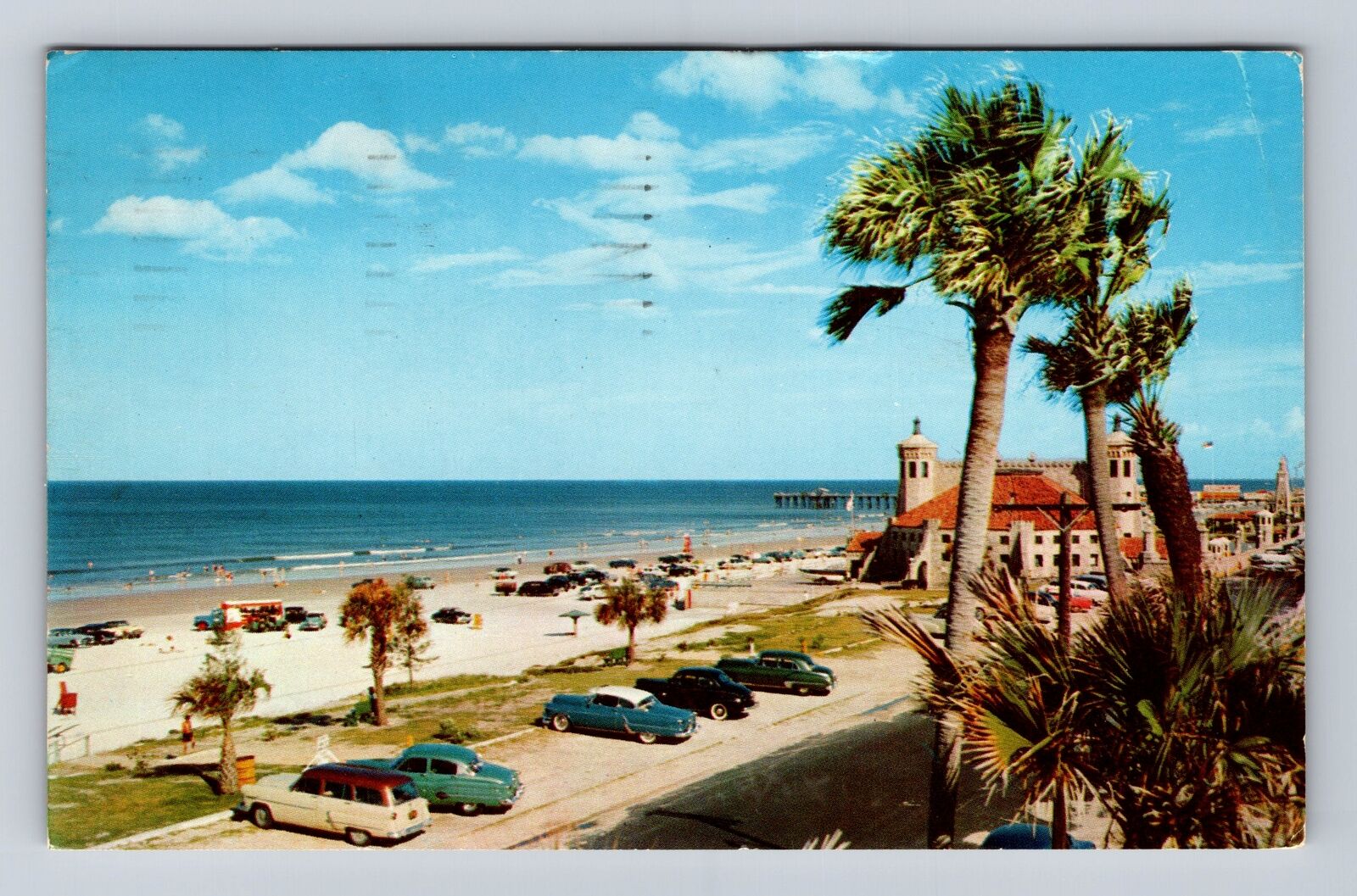 Daytona Beach FL-Florida, Beach, Bandshell, Ocean Pier Vintage c1957 Postcard