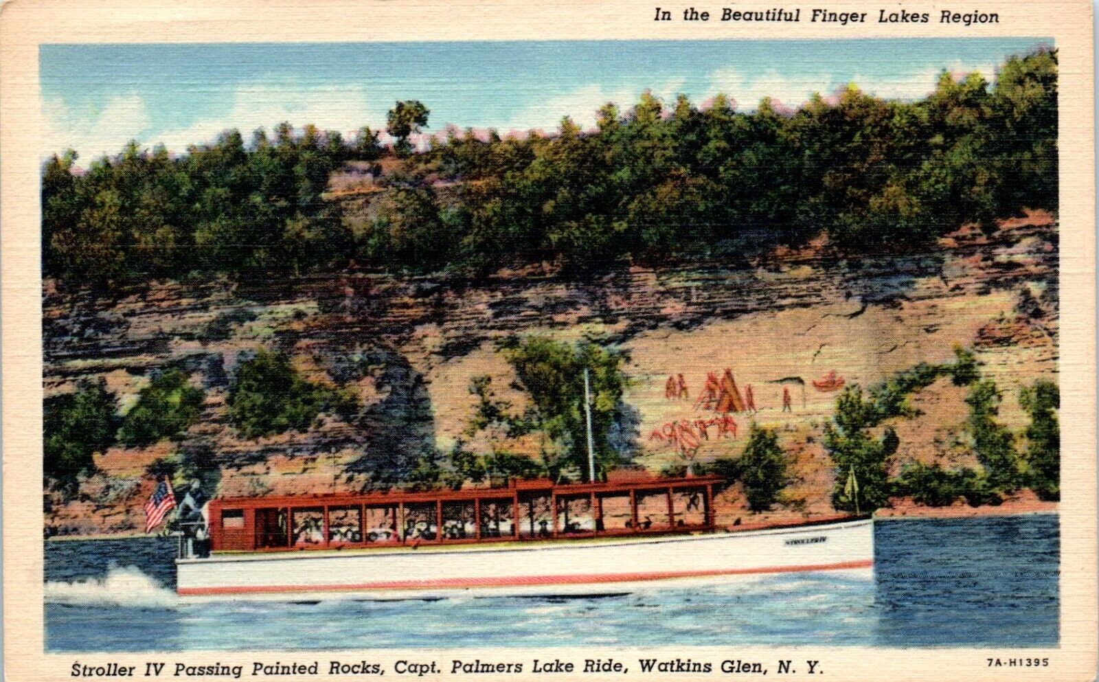 Stroller IV, Painted Rocks, Capt. Palmers Lake Ride, Watkins Glen N.Y. Postcard