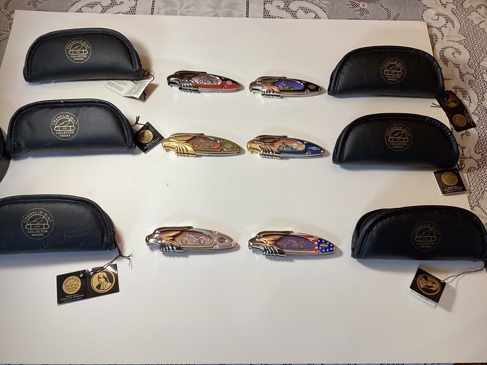Franklin Mint Harley-Davidson  Knife Collection Lot Of 6 With Soft Cases