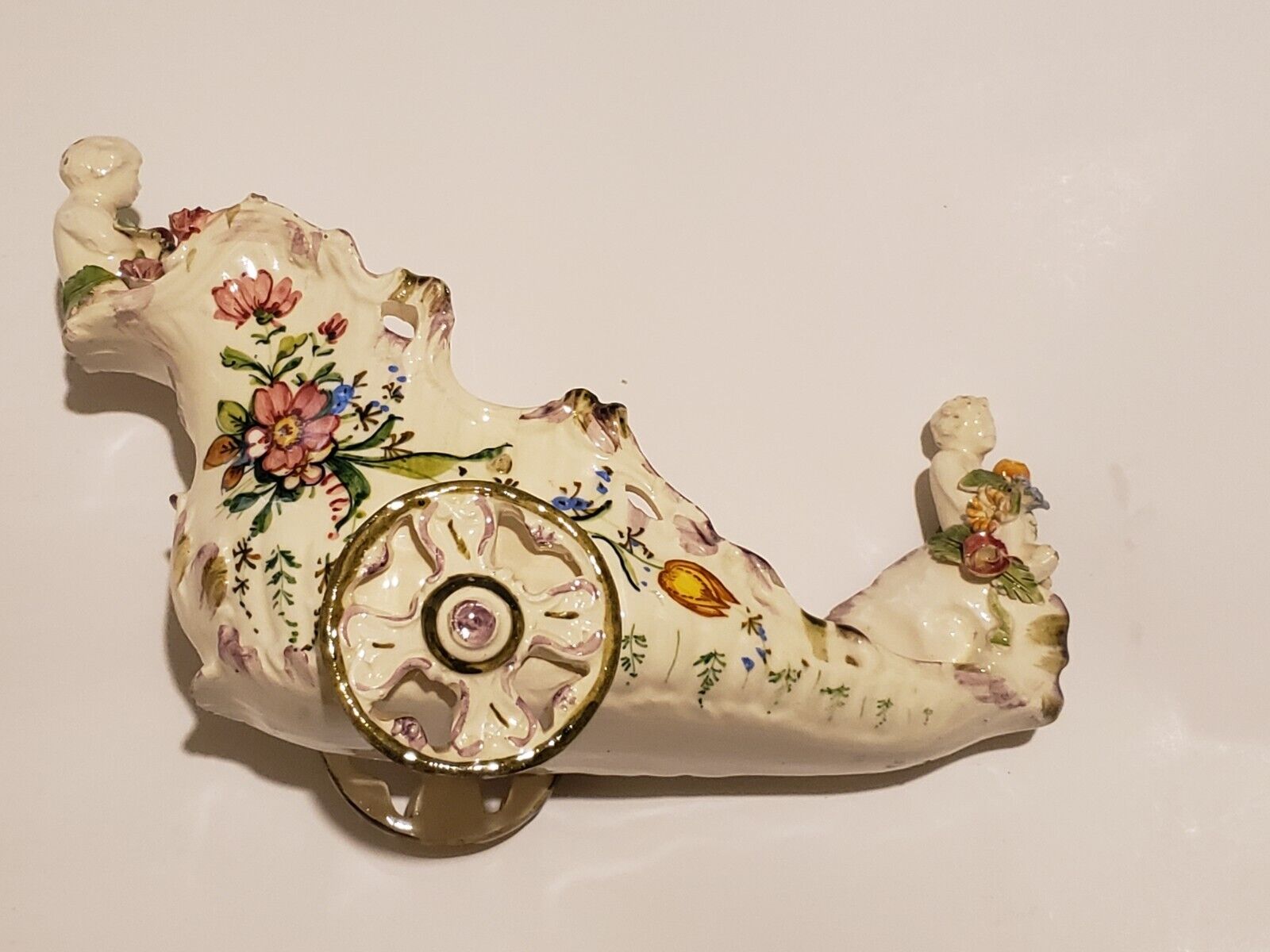 Antique Victorian Porcelain Spill Vase Planter Boy Flower  Boat Figure Italy