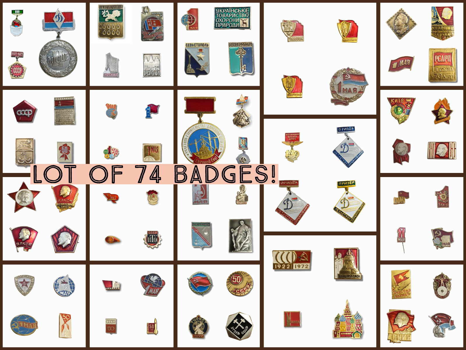 Big Lot 74 Soviet USSR Vintage pin badges - 100% Original