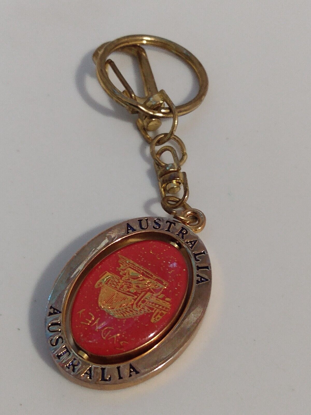 Australia Red Gold Tone Spinner Souvenir Keychain