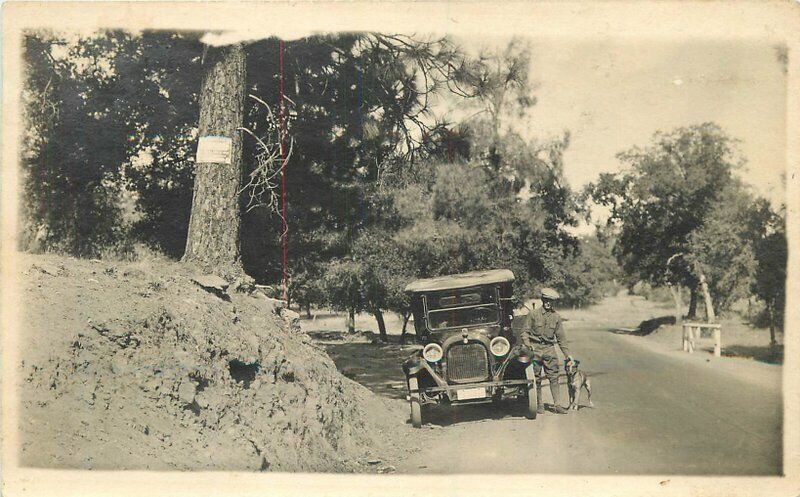 Automobile Man Dog Road Trip C-1915 RPPC Photo Postcard 21-1984