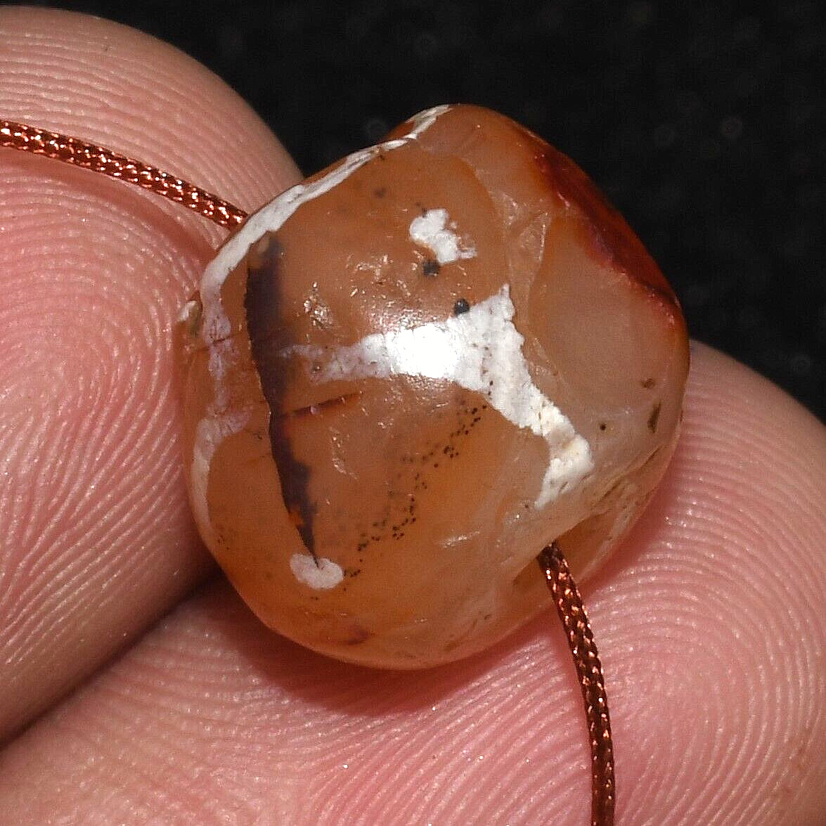 Round Genuine Ancient Etched Carnelian Bead in good Condition over 1000 Year Old