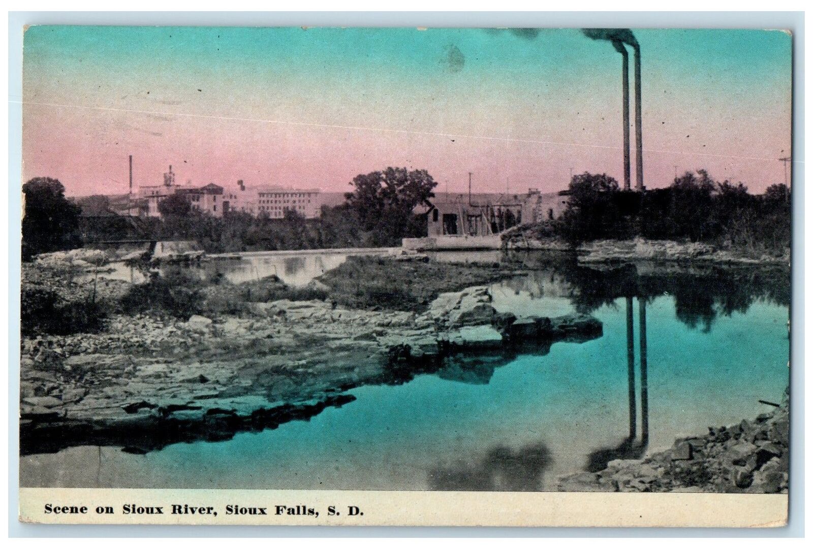1912 Scene On Sioux River Sioux Falls South Dakota SD Posted Trees Postcard