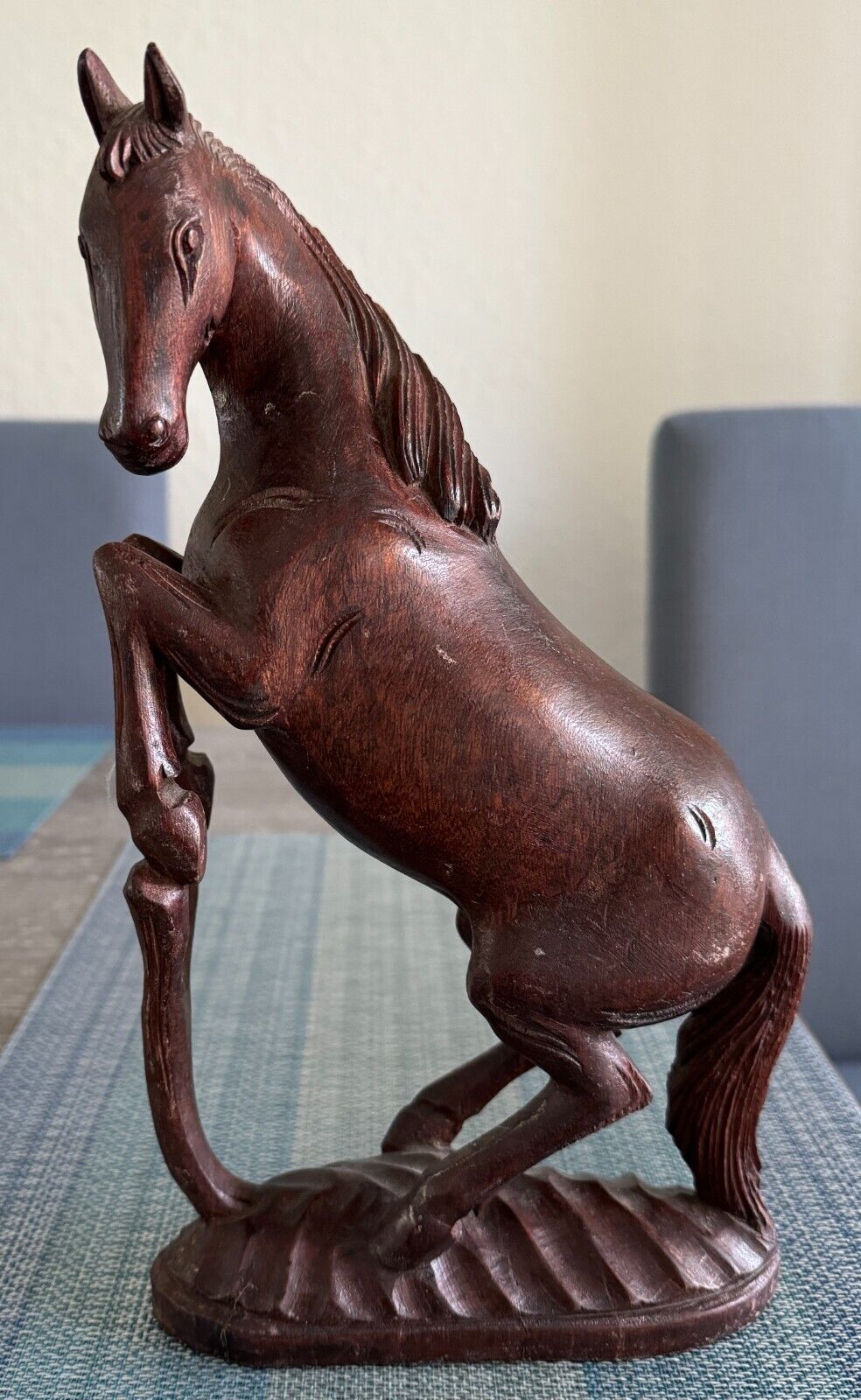 VTG Unbridled hand carved Jumping Horse Statue mahogony wood Equestrian 12