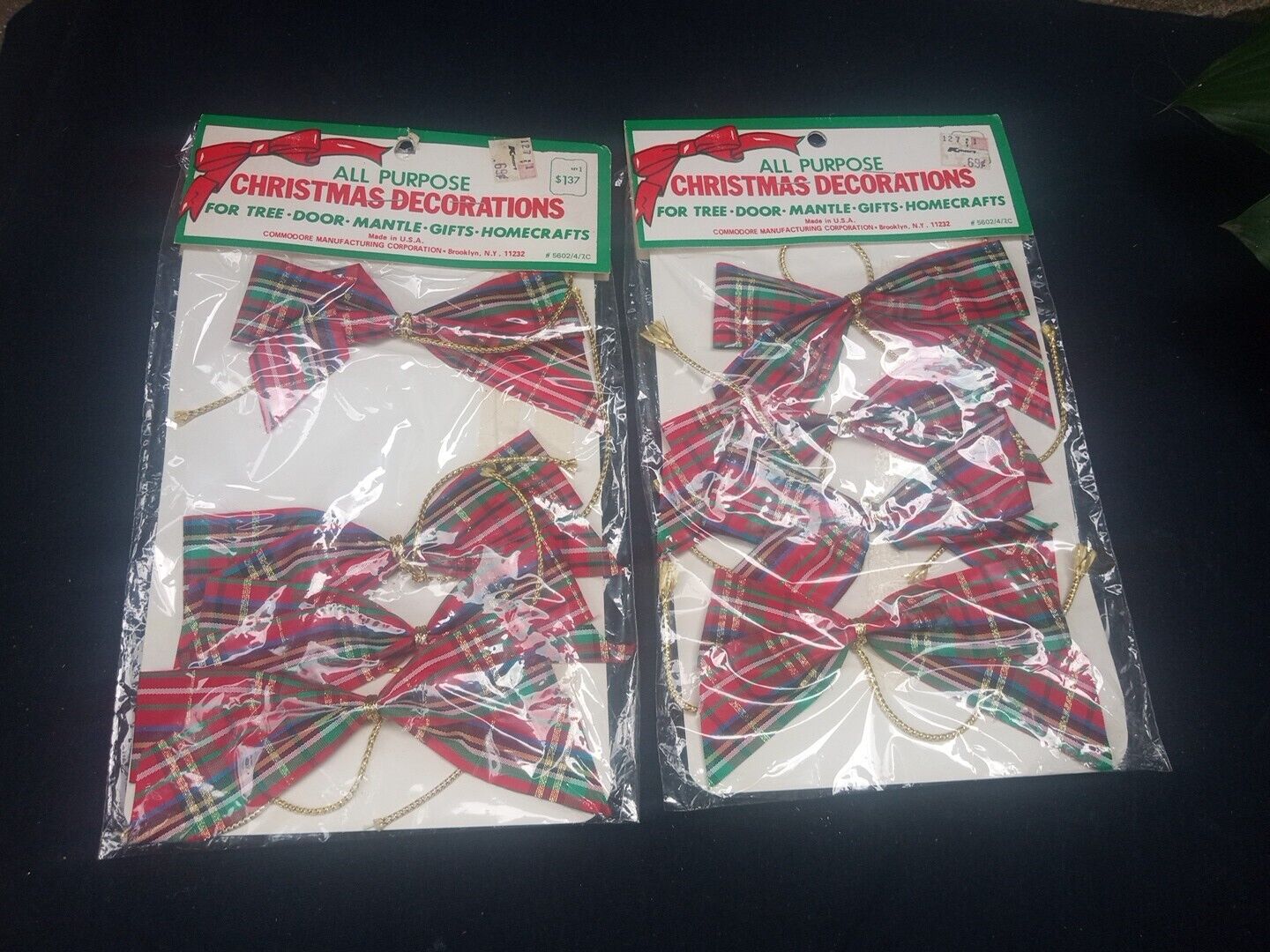 Vintage Plaid Christmas Bows By Commodore 8 Bows 2 NOS Packages Scottish