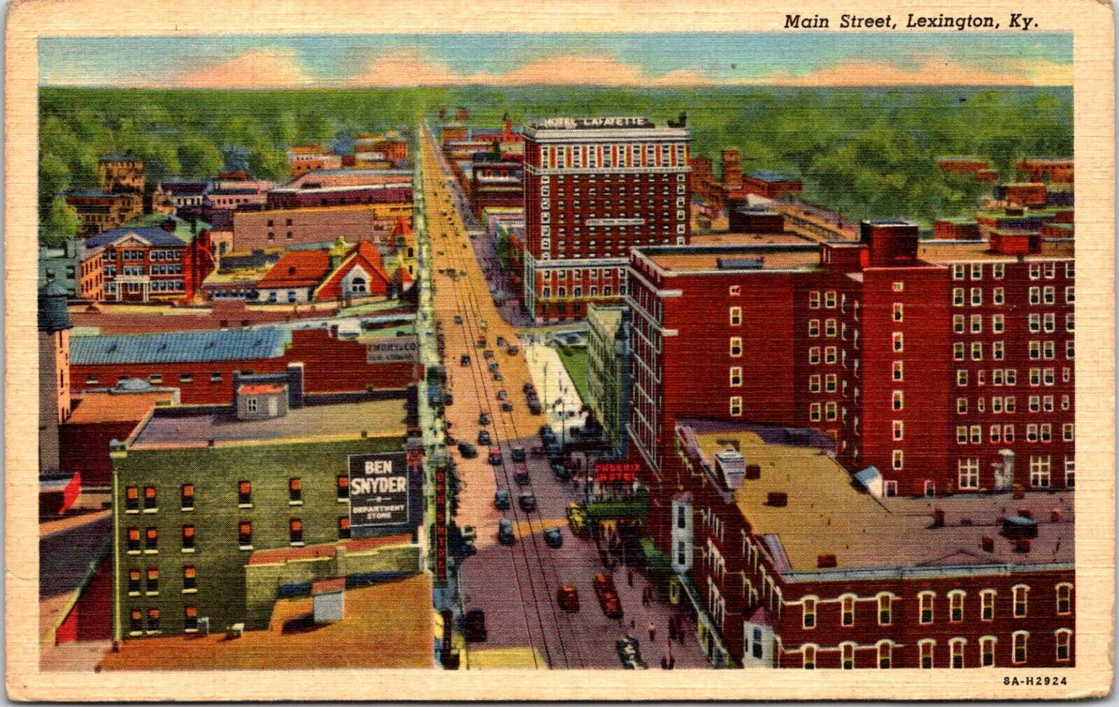 Postcard 1945 Main Street Lexington Lafayette Hotel Birds Eye View Kentucky A86