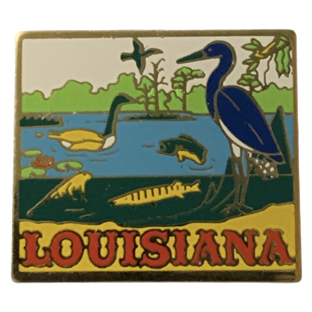 Vintage Louisiana Birds Fish Scenic Travel Souvenir Pin