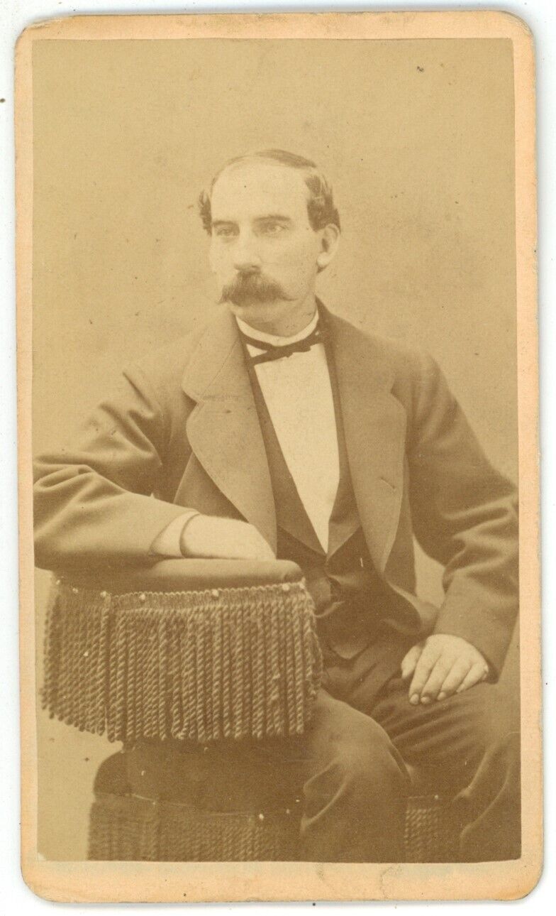 Antique CDV Circa 1870s Sprague Man With Large Mustache Wearing Suit Boston, MA