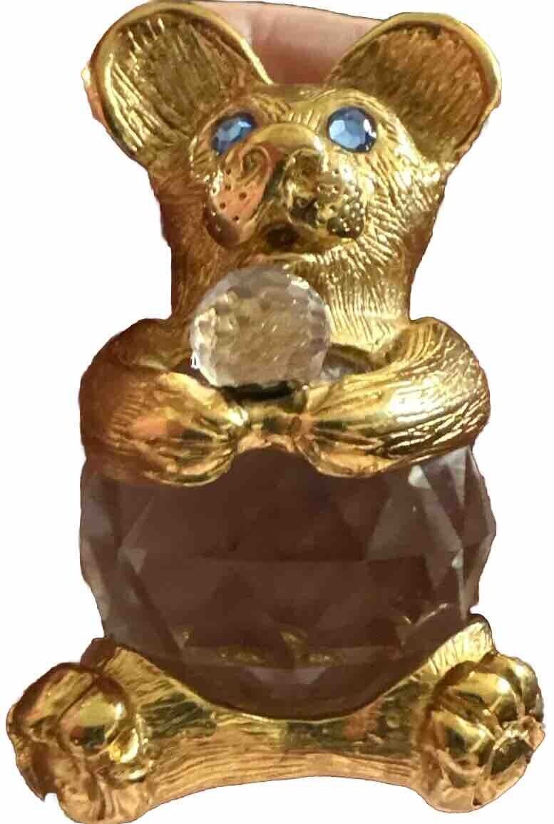 Vintage Swarovski Gold Mouse W/Crystal Ball Figurine.   2” Tall Preowned Trinket
