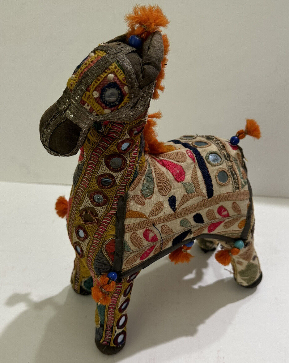 Rajhastani Embroidered Handcrafted Stuffed Horse From India 13”x9”