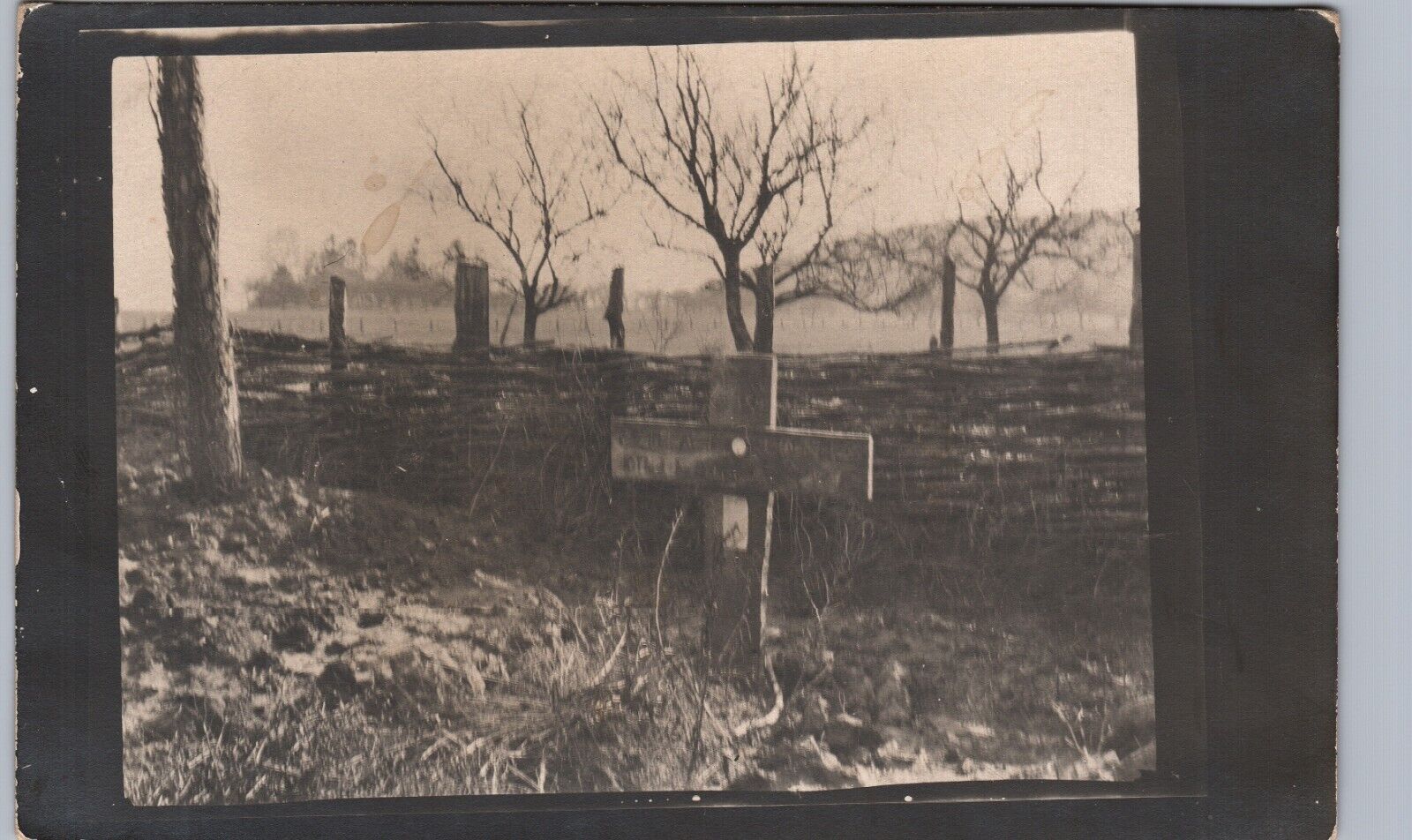 WW1 SOLDIERS GRAVE real photo postcard rppc christian crucifix cross dead war