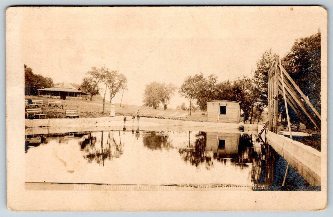 RPPC 1910\'s COLUMBUS KANSAS SPRING LAKE PARK SWIMMING POOL BATH HOUSE PAVILION