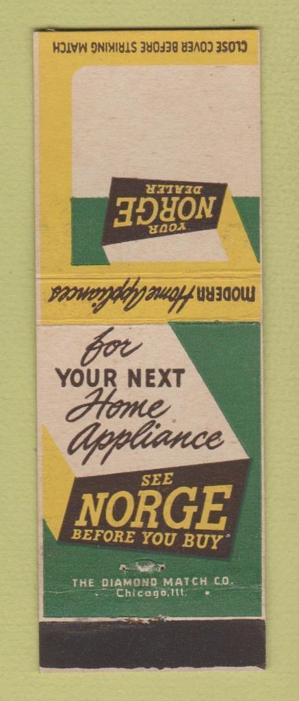 Matchbook Cover - Norge Appliances