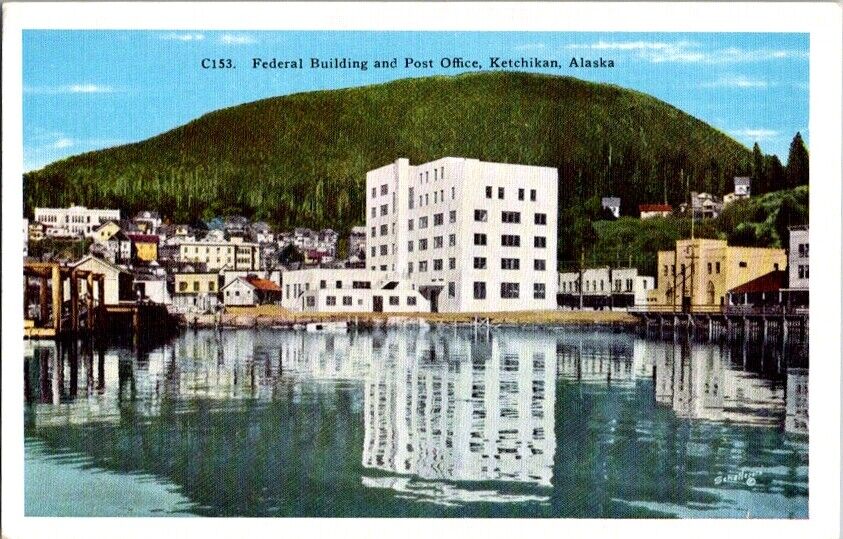 Vintage Postcard  Federal Building & Post Office Ketchikan AK Alaska       F-412