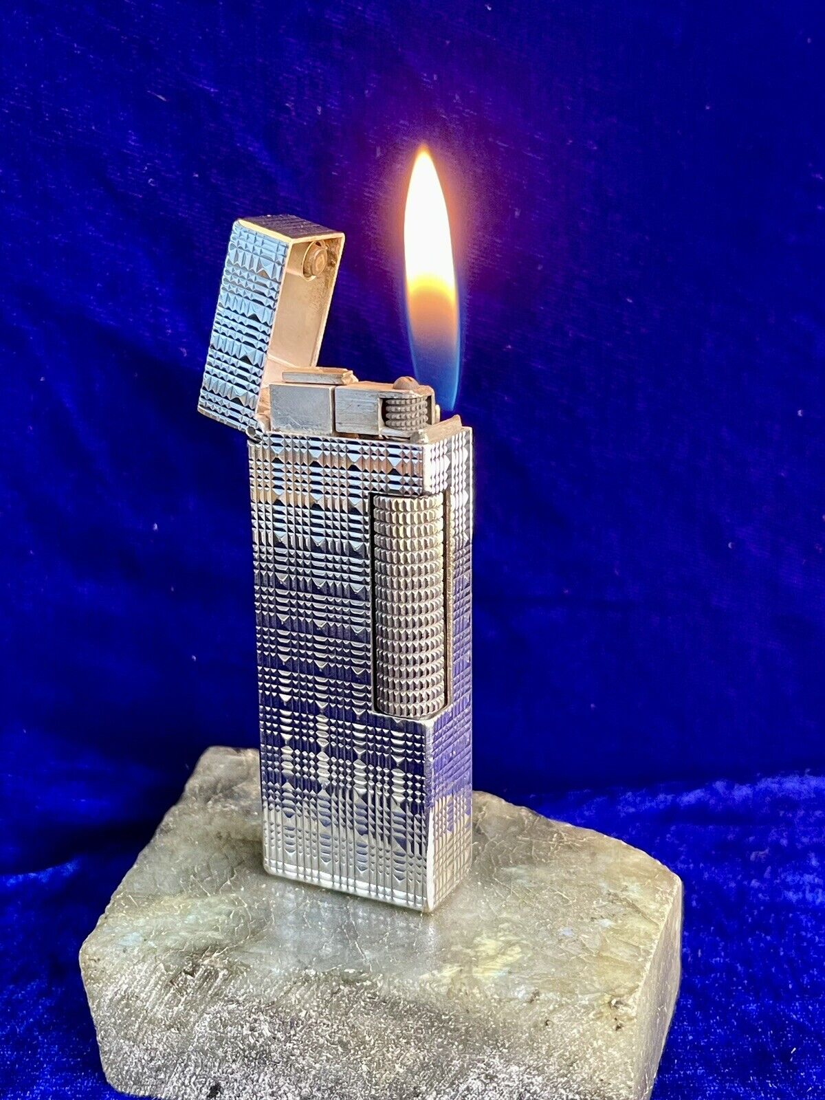 Dunhill Lighter Rollagas Silver Vintage Very Good Condition Works Year Warranty