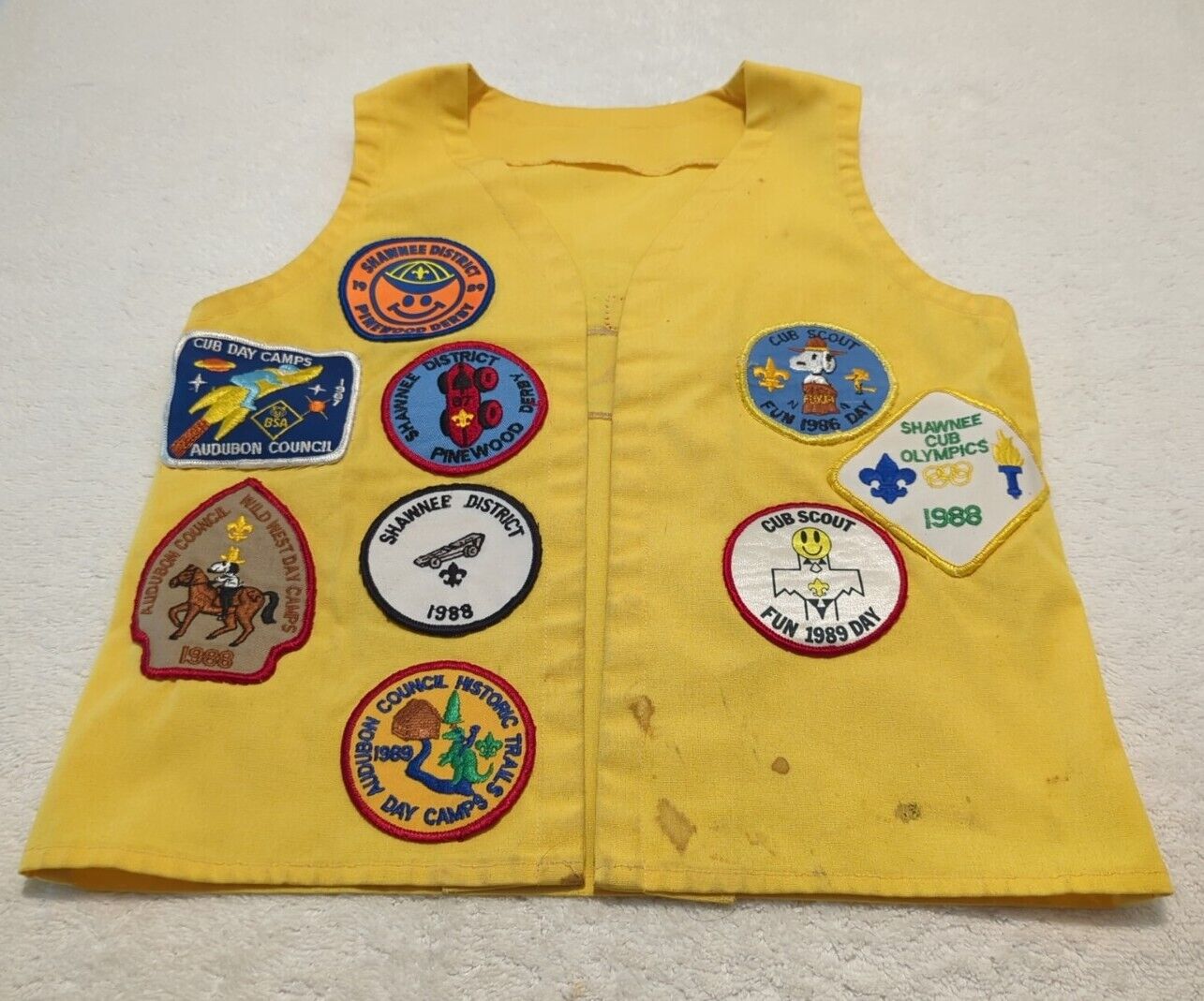 1980s Cub Scout Patch Vest ~ Audubon Council ~ Shawnee District ~ Dirty Vest EUC