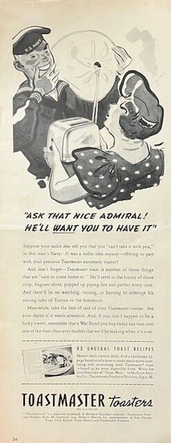 Rare 1940\'s Vintage Original WW2 Toastmaster Advertisement w/ U.S. Navy Military