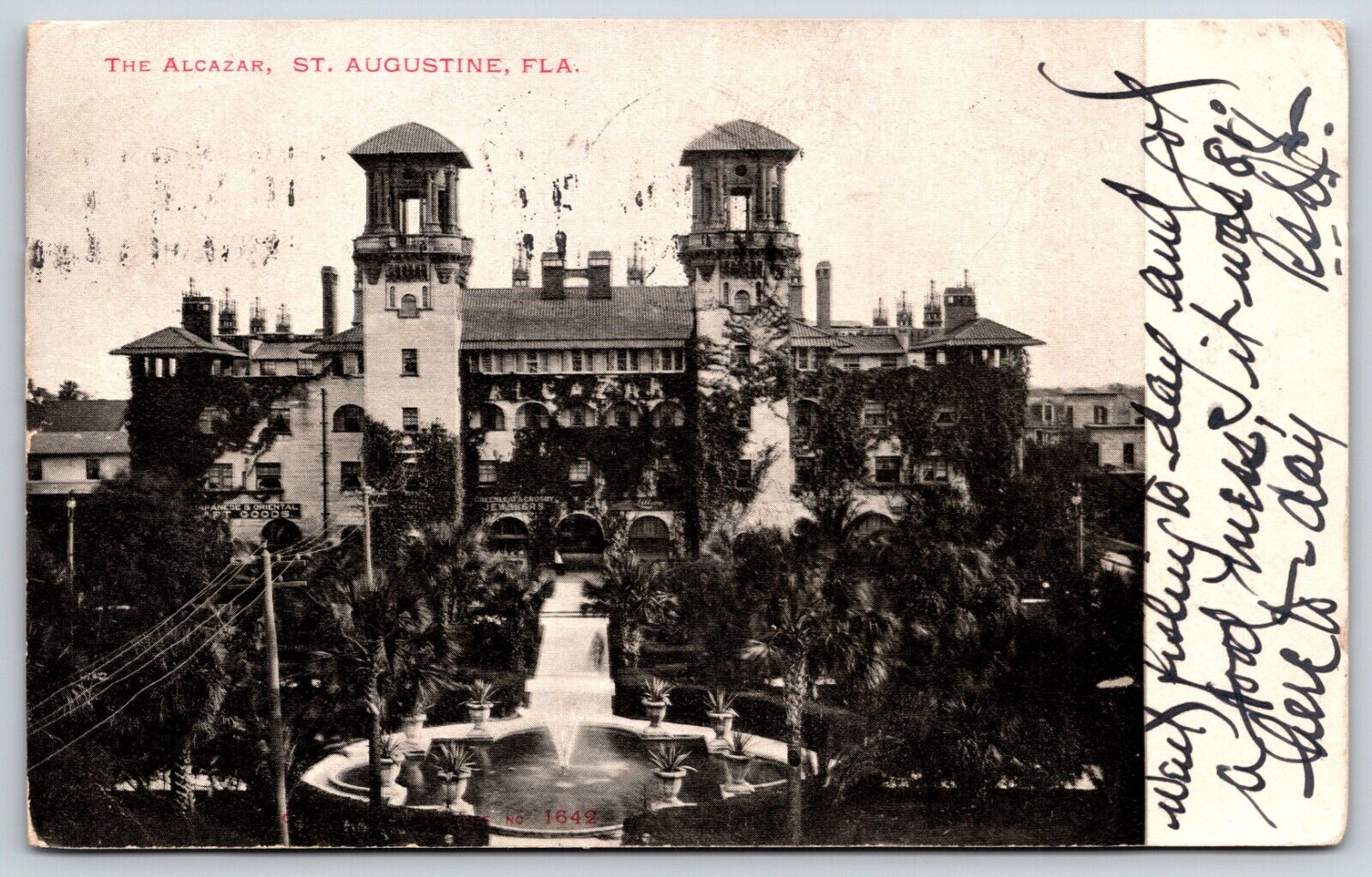 Postcard The Alcazar, St. Augustine, Florida Posted 1907