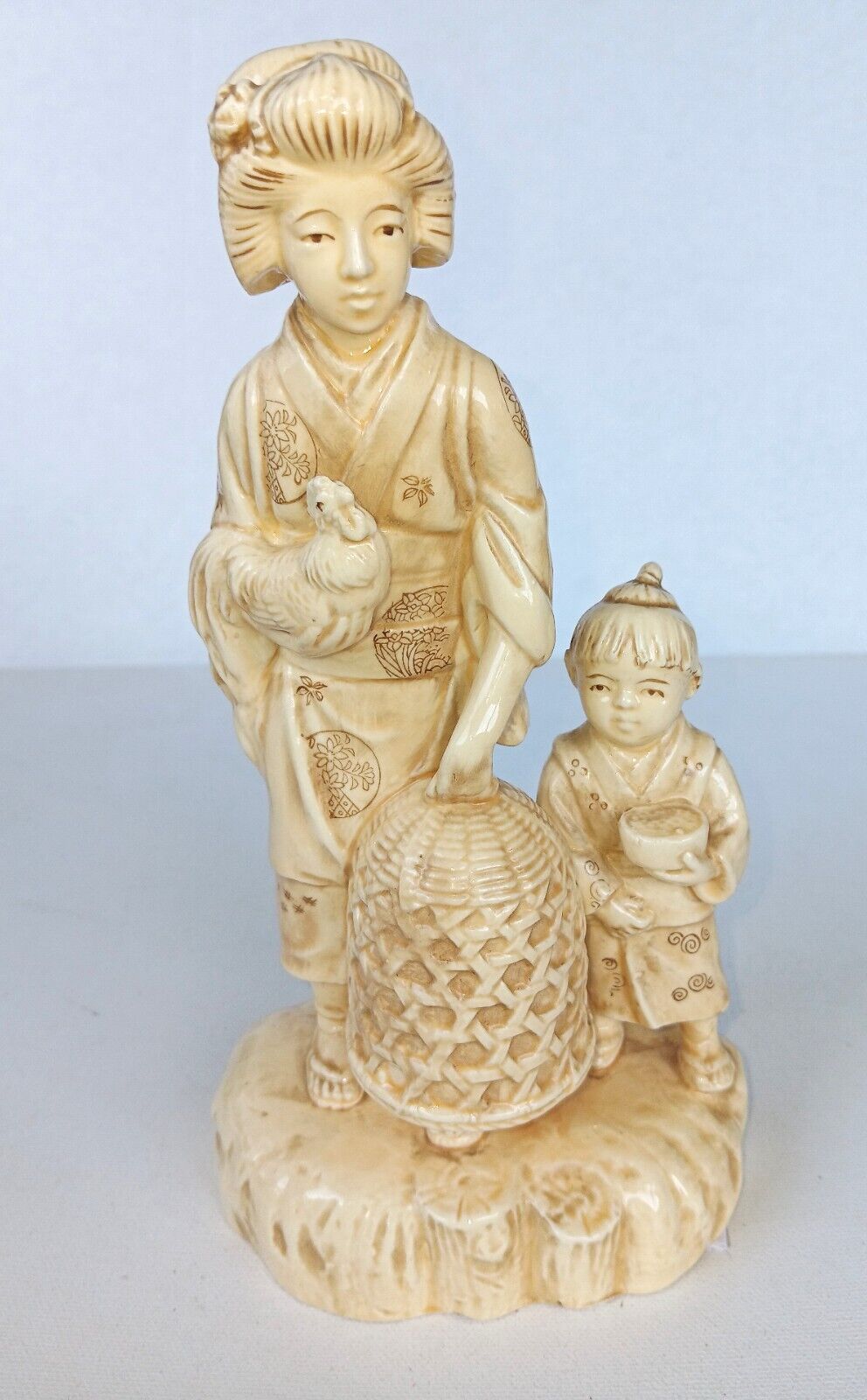 Vintage Porcelain Oriental Asian Woman and Child Figurine Chinese Japanese