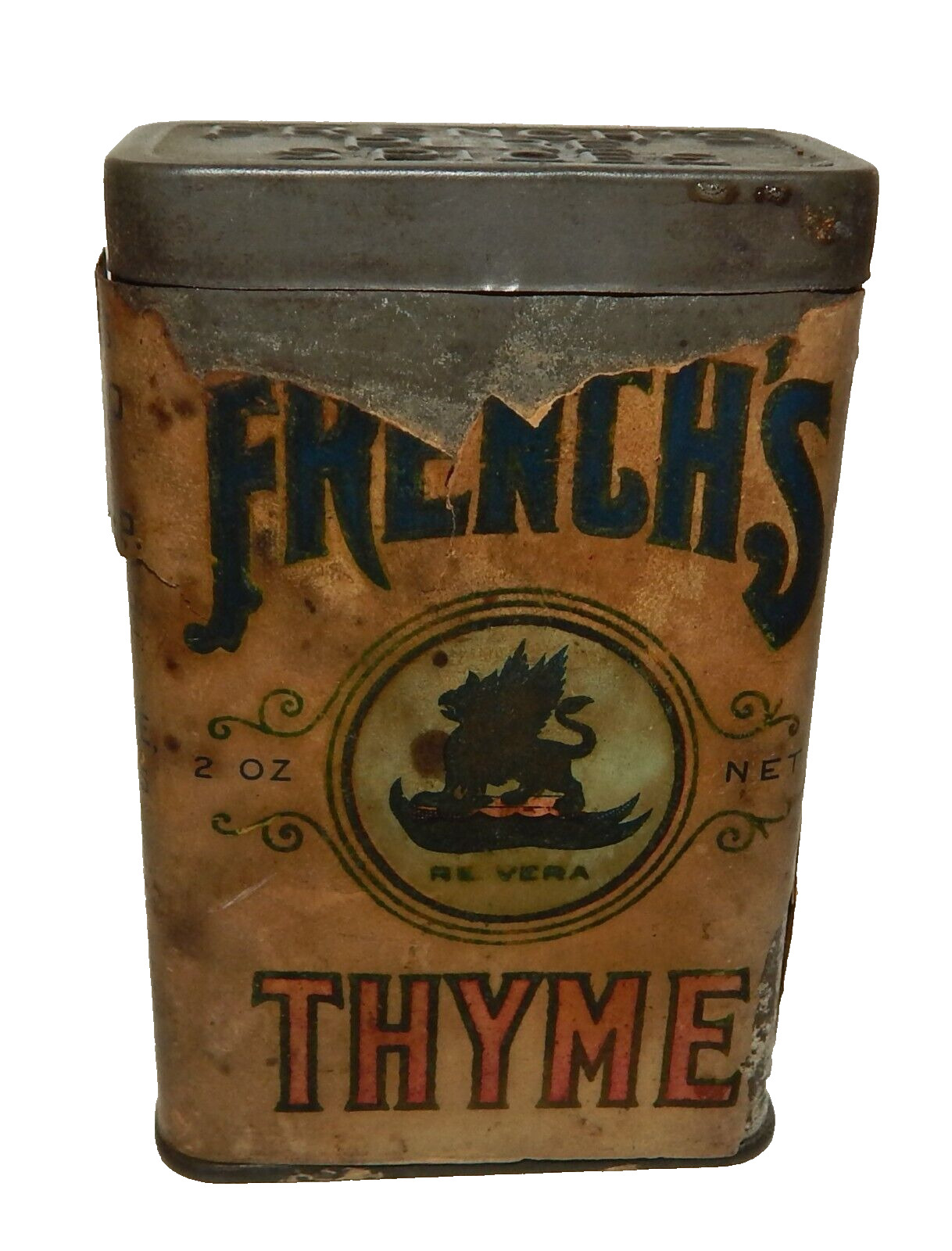 Vintage French\'s Pure Spice Thyme Metal Tin with Paper Label