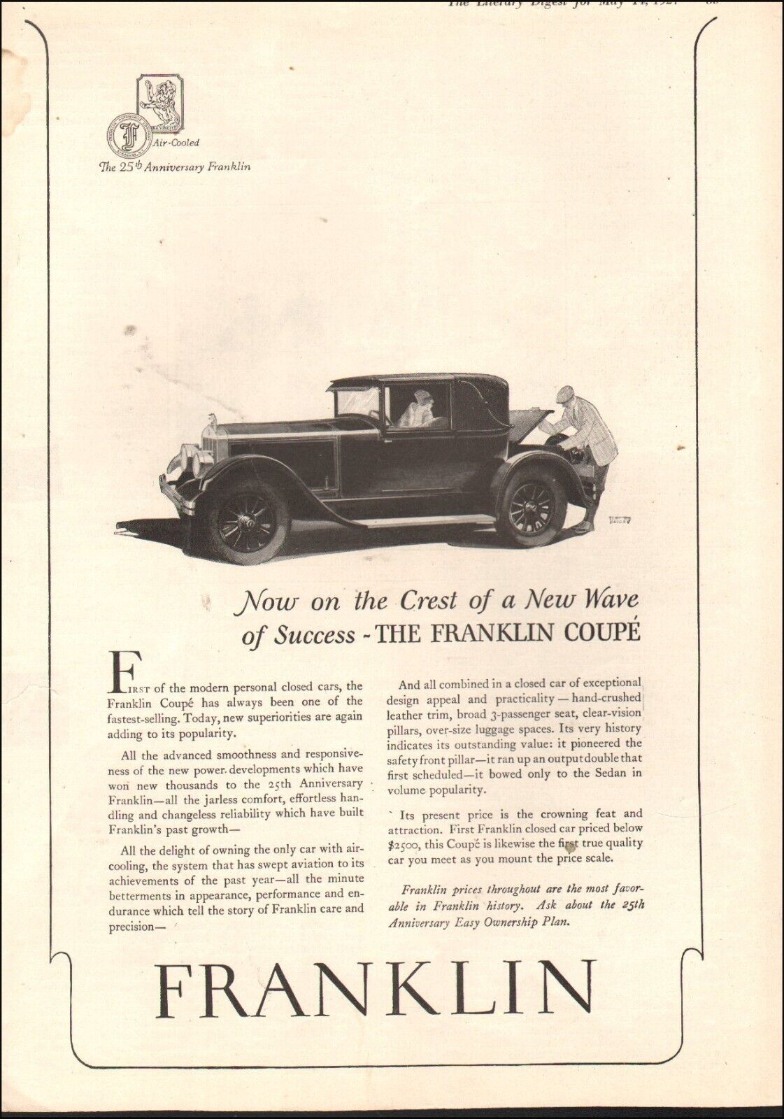 1927 Vintage ad Franklin Coupe retro car Auto Vehicle price VERY RARE