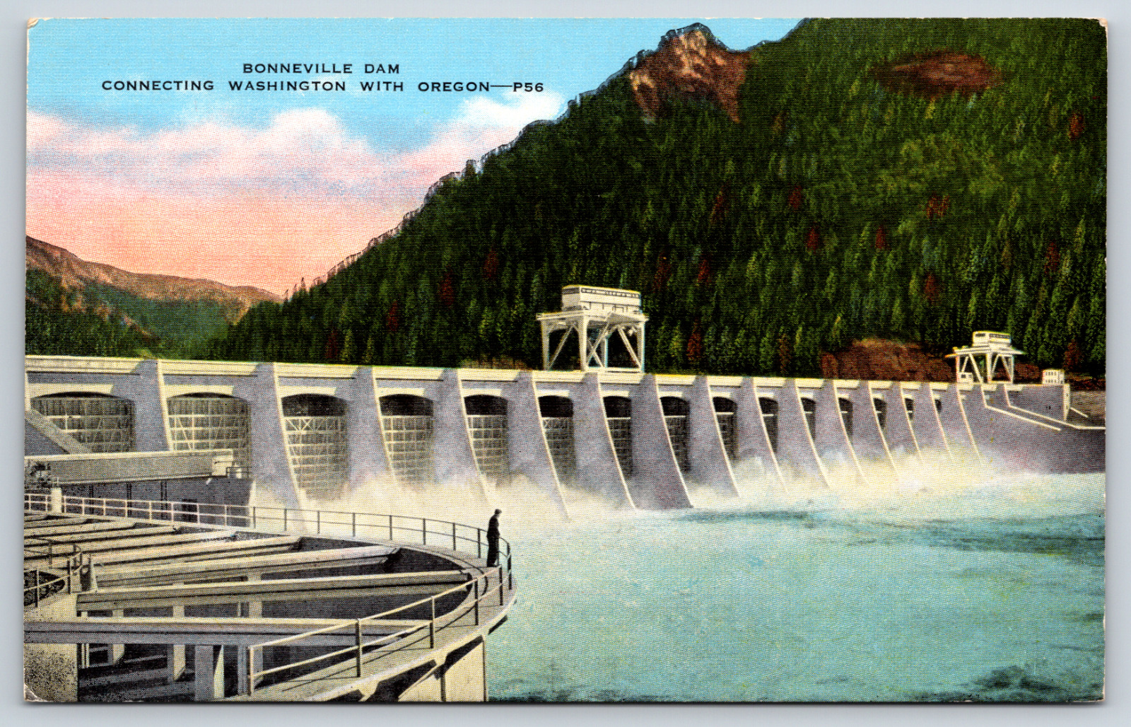 Postcard Bonneville Dam Columbia River Highway Oregon