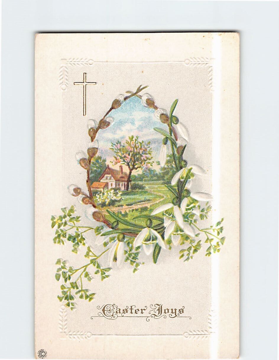 Postcard Easter Joys Flower Art Print Embossed Card