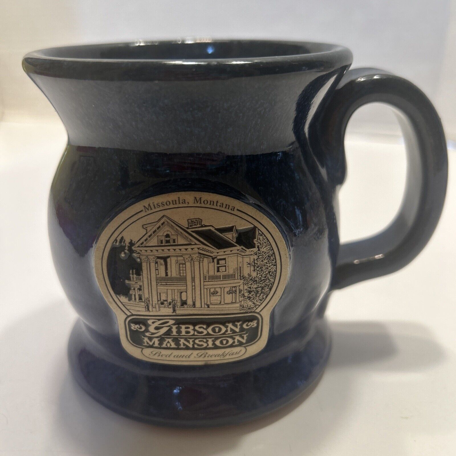 Sunset Hill Stoneware Missoula Montana Gibson Mansion Coffee Mug Blue Drip Glaze