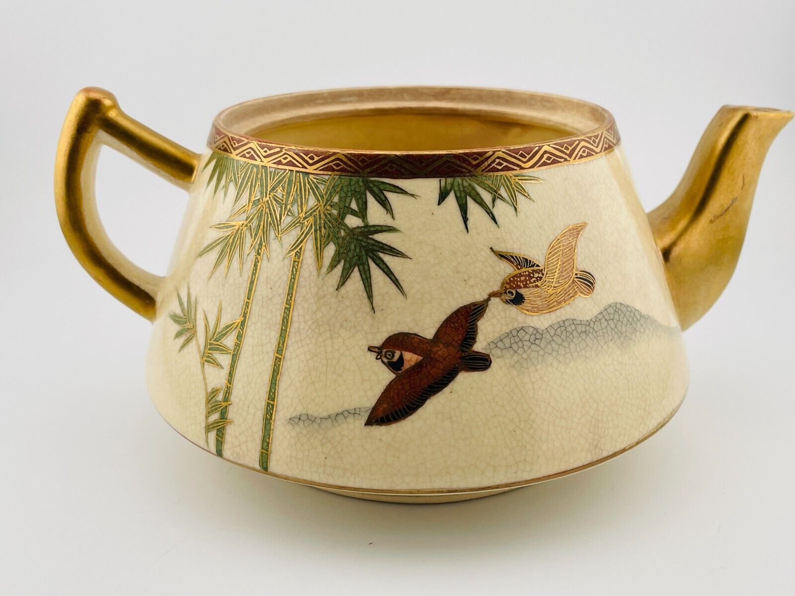Vintage Japanese Satsuma Teapot Gilded Hand Painted NO LID