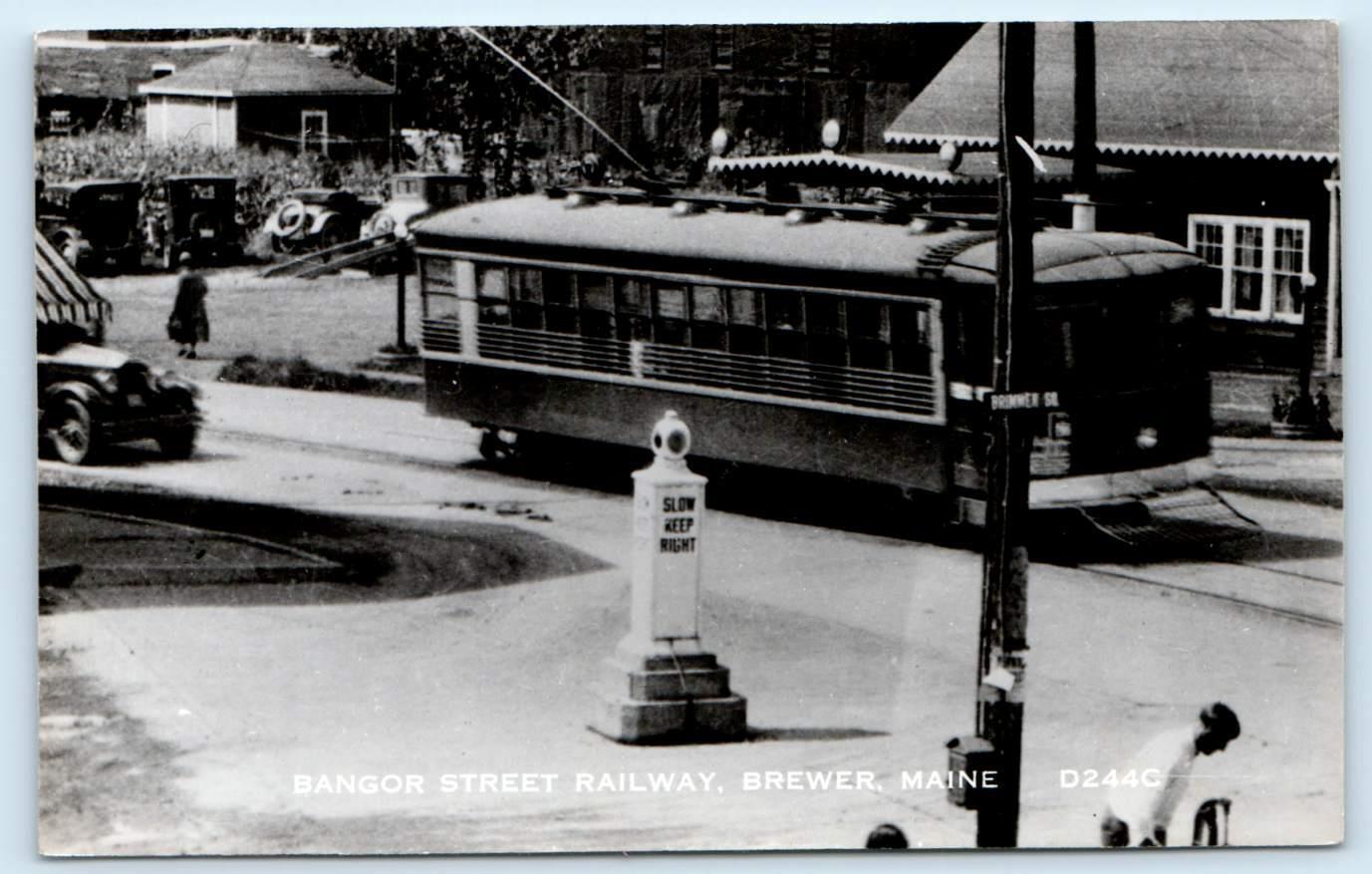 RPPC BREWER, ME Maine ~ BANGOR STREET RAILWAY CAR c1940s  Postcard