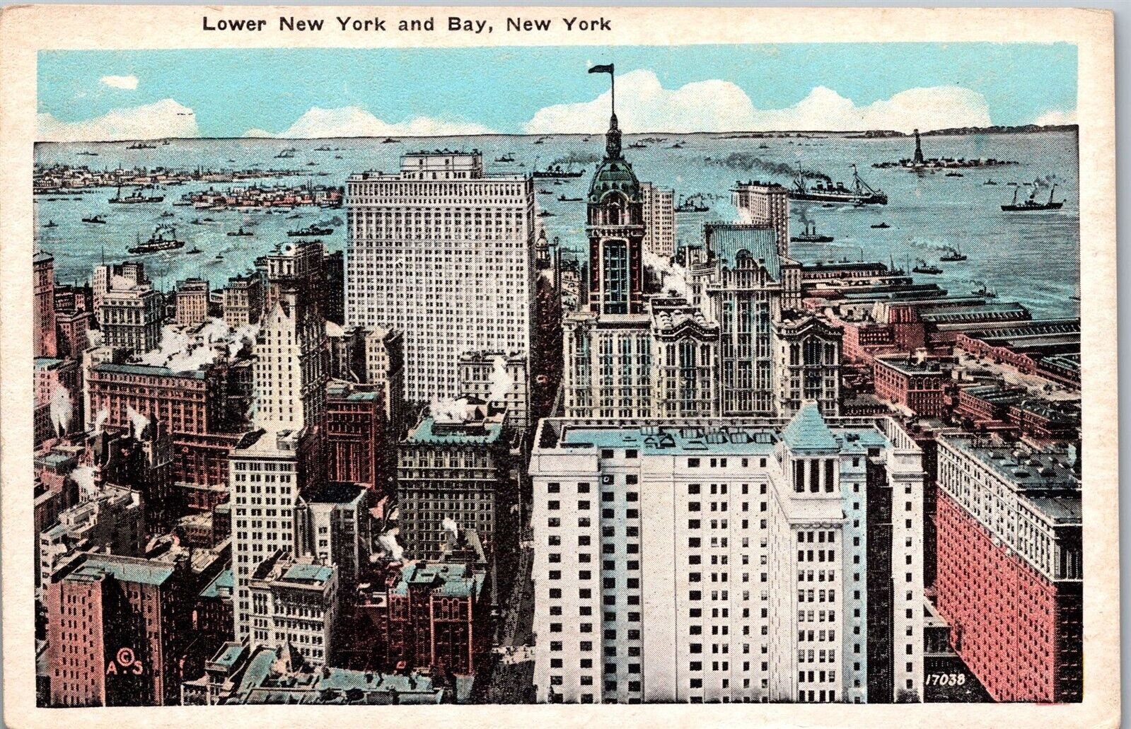 New York City NY Lower New York and Bay Old Vtg Postcard View circa 1920s 