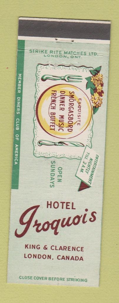Matchbook Cover - Hotel Iroquois London ON