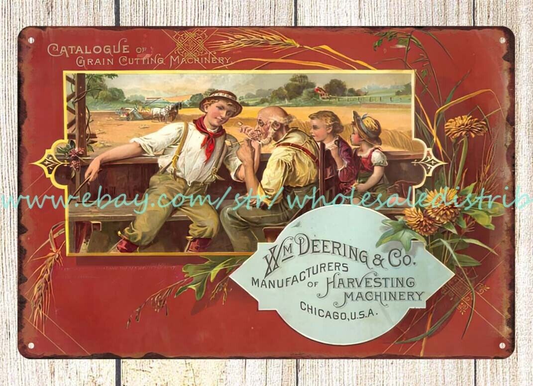 1890s grain cutting harvesting machinery Deering metal tin sign home decor wall