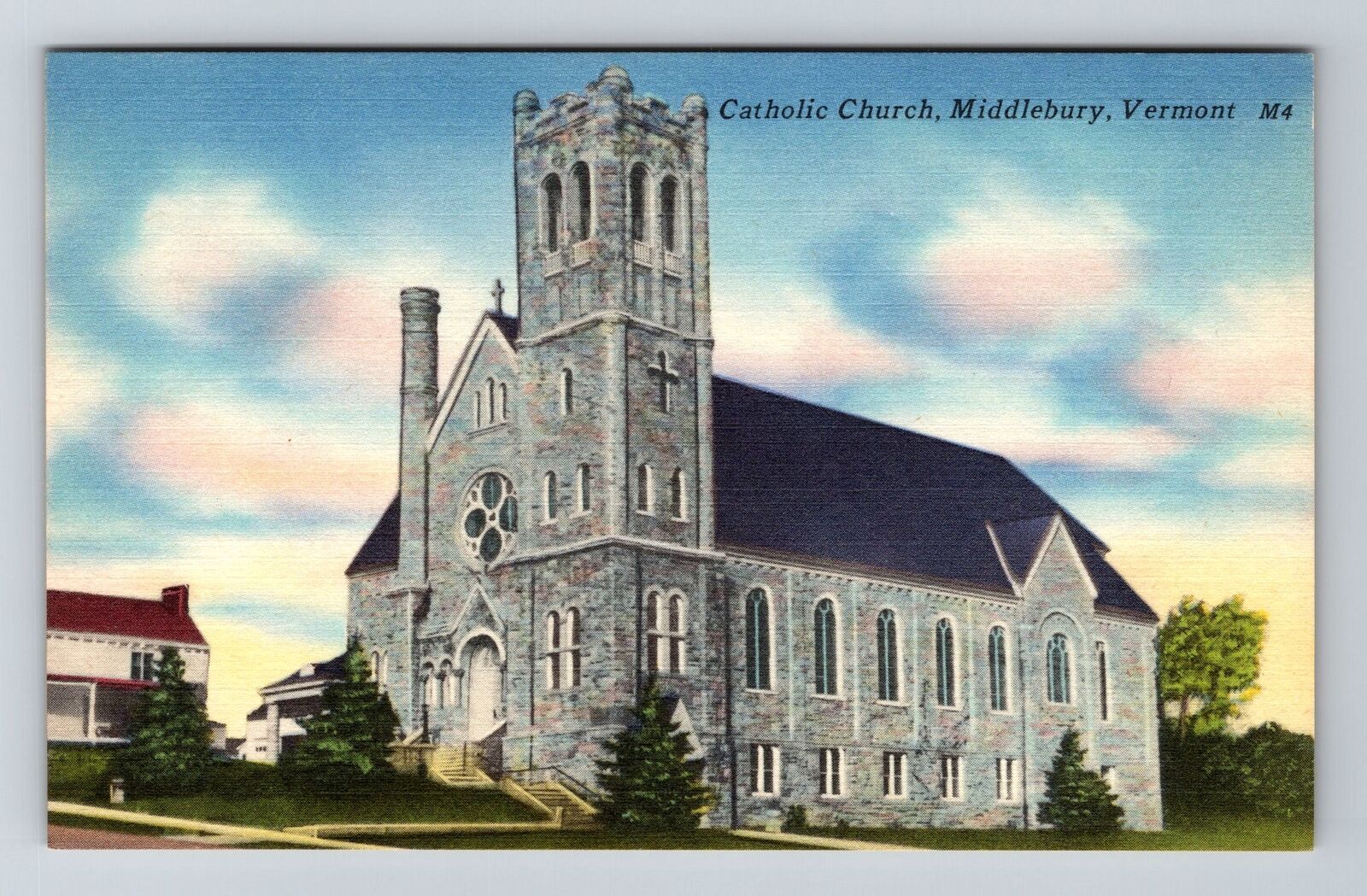 Middlebury VT-Vermont, Catholic Church Vintage Souvenir Postcard