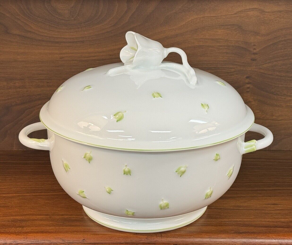 Lalique MUGUET Green Large Lidded Soup Tureen, PRIMAVERA Collection, AS IS