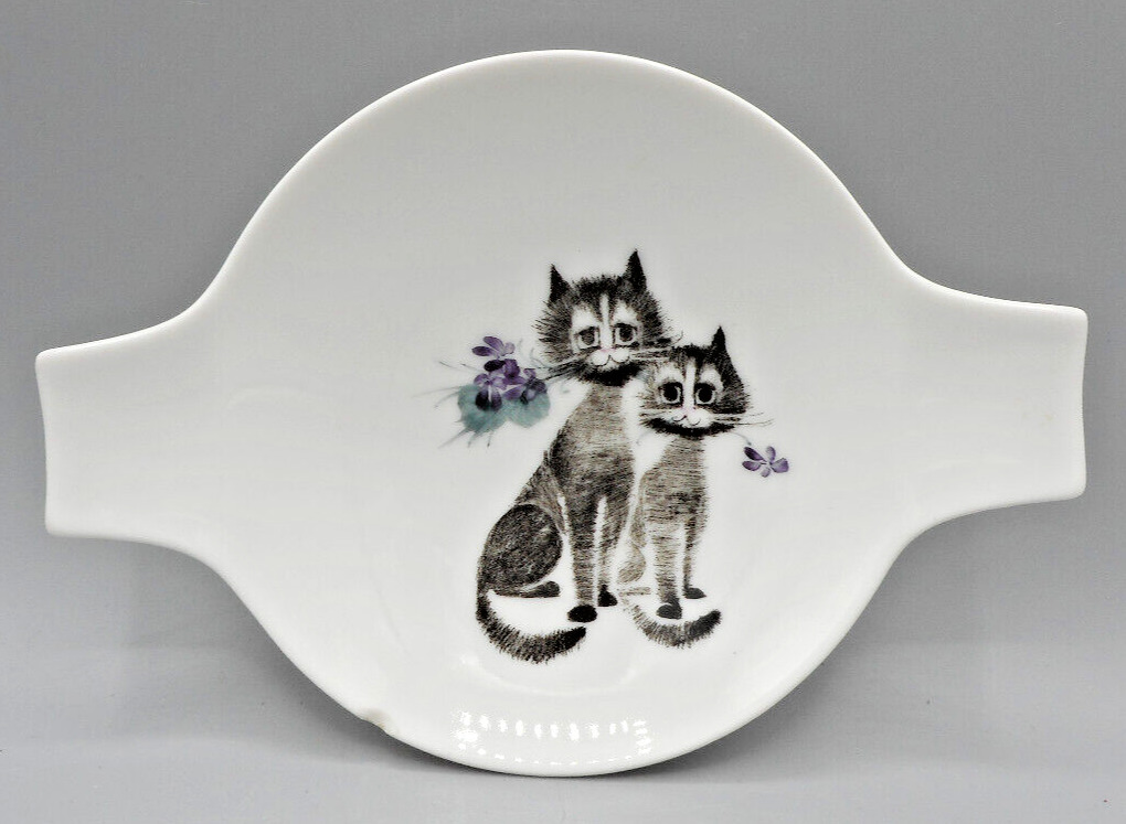 Vintage Rosenthal Handmalerei Germany Lis Muller Dish w/ 2 Cats & Violet Flower